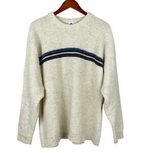 Vintage Columbia Sweater Cream Pullover Shetland Wool Long Sleeve Men's L - Flaw